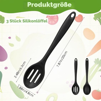 2 silikonové lžíce, silikonové vařicí lžíce, 20cm černé nepřilnavé silikonové lžíce, multifunkční