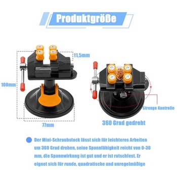 Mini zverák Moyata, otočný zverák o 360 °, prísavný zverák