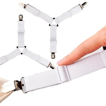 Klipy na prestieradlá, nastaviteľné spony na prestieradlá 34,5 cm, 4 kusy, biele elastické spony na