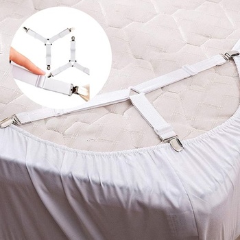 Klipy na prestieradlá, nastaviteľné spony na prestieradlá 34,5 cm, 4 kusy, biele elastické spony na