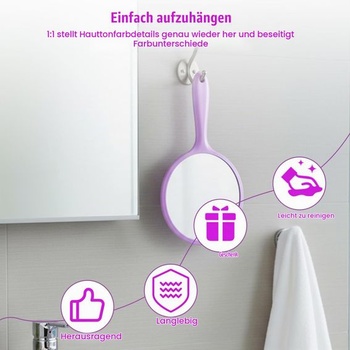 Ručné zrkadlo s rukoväťou, obojstranné zrkadlo, zväčšenie 1x/3x, kozmetické zrkadlo, zrkadlo na