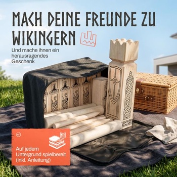 Vrhacia hra Kubb Viking s prepravným puzdrom [značkové gravírovanie] z kaučukovníka, šach na trávu,