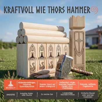 Vrhacia hra Kubb Viking s prepravným puzdrom [značkové gravírovanie] z kaučukovníka, šach na trávu,