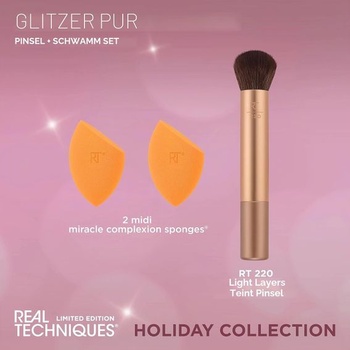 Sada štetcov a hubiek Real Techniques Glitter All The Way, limitovaná edícia, 3dielna darčeková sada