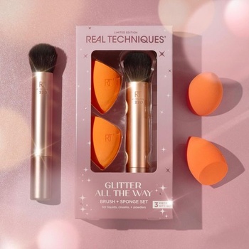 Sada štetcov a hubiek Real Techniques Glitter All The Way, limitovaná edícia, 3dielna darčeková sada