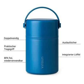 Termoska VINSUN 800ml s lyžičkou - nerezová oceľ, nepriepustná, široký otvor - dvojstenná izolovaná