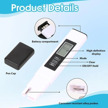 TDS metr, tester pitné vody 3 v 1, digitální, EC TDS, teplota s LCD displejem, tvrdost vody,