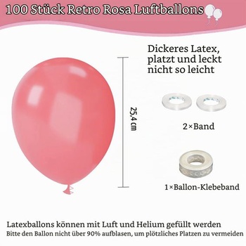 Balóniky Dusty rose, 100 retro ružových balónikov, 25cm latexové balóniky k narodeninám, balóniky Dusty