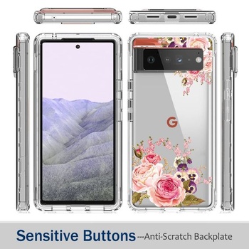 Ochranný kryt pre Pixel 6 Pro, kryt s kvetinovým designom, kompletná sada ochrany, tvrdá škrupina