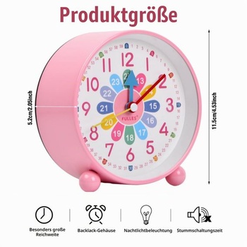 Budík Jinlaili pre deti, chlapcov a dievčatá, analógový budík (netikajúci), učiaci sa budík s nočným