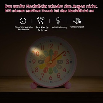 Budík Jinlaili pre deti, chlapcov a dievčatá, analógový budík (netikajúci), učiaci sa budík s nočným