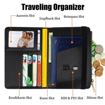 Puzdro na pas, cestovná peňaženka, puzdro na pas s RFID blokovaním na kreditné karty, preukazy