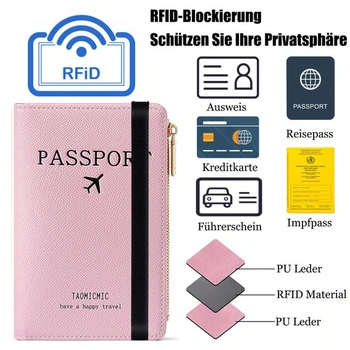 Puzdro na pas, cestovná peňaženka, puzdro na pas s RFID blokovaním na kreditné karty, preukazy