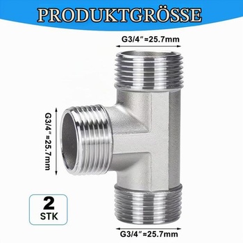 2 kusy nerezového T-kusu 3/4 palce, vnější závit G3/4