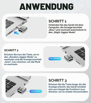 AUEDROT Mouse Jiggler USB-C Nedetekovateľný pohyblivý ovládač s prepínačom, kovový ovládač myši,