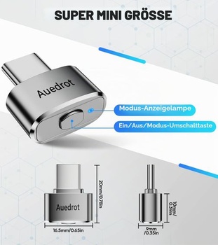 AUEDROT Mouse Jiggler USB-C Nedetekovateľný pohyblivý ovládač s prepínačom, kovový ovládač myši,