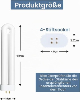 15W UV náhradná žiarovka pre ničenie hmyzu, 4-kolíková pätica v tvare U, 19*4,9*2,2 cm, 1 balenie