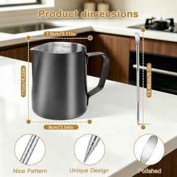 Džbán na mlieko 600ml/20OZ, džbán na mlieko s odmerkou a perom na latte art, nerezový džbán na