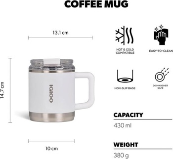 IGLOO hrnček na kávu – Izolovaný termohrnček z nerezovej ocele, 430 ml – Nepriepustný, dvojstenný,