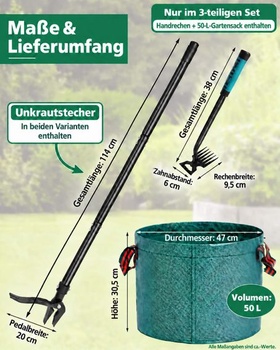Stojanový vytrhávač buriny 114 cm – 4 pazúry, vytrhávač buriny s kovovou rukoväťou, efektívny