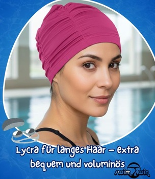 Plavecká čiapka na dlhé vlasy, Dolcevita Lycra Fuchsia, dámska/dievčenská, veľký objem, elastická