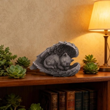 MOAZIFI Pamätný kameň s mačacím anjelom 11,5 x 8 cm, náhrobok pre domácich miláčikov – náhrobný kameň,