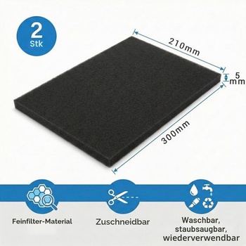 2 ks penových vzduchových filtrov 300x210x5 mm, vzduchová filtračná podložka, penová vložka
