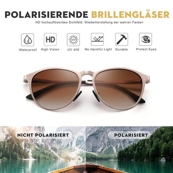Dámske polarizované slnečné okuliare, kovový rám Al-Mg - Ultraľahké - Okrúhle - Unisex - UV400 - Retro