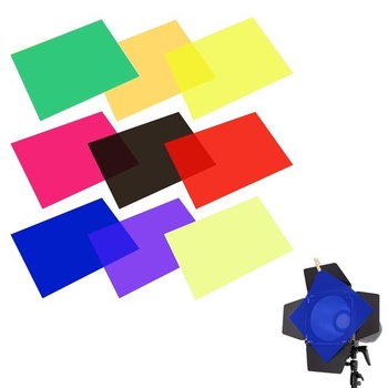 9 žiaruvzdorných fólií pre lampy A4 (29,7x21 cm) – Farebné gélové filtre pre LED, bodové svetlá a