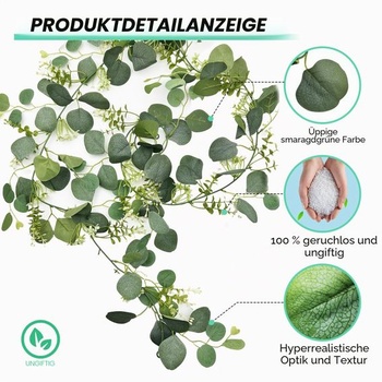 SUPEASY 180cm umelá girlanda z eukalyptu - realistické zelené listy eukalyptu pre vnútorné aj