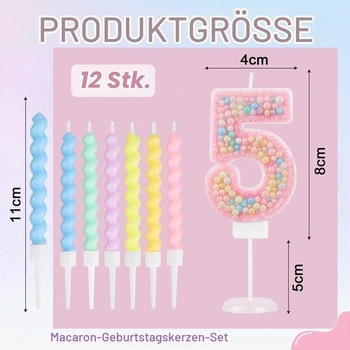 Farebné narodeninové sviečky HOTUT číslo 5, Farebné sviečky Macaron - 5
