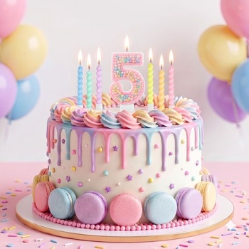 Farebné narodeninové sviečky HOTUT číslo 5, Farebné sviečky Macaron - 5