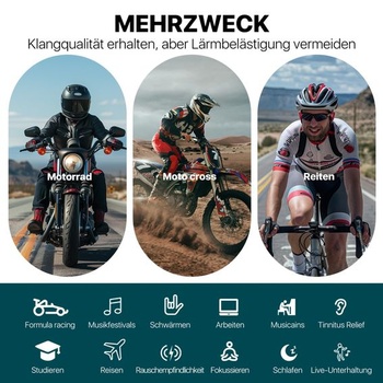 Motocyklové štuple do uší proti hluku vetra, 2 páry, závodné štuple do uší, tmavo čierne, 1 kus