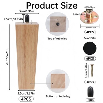 4 kusy drevených nôh pre nábytok 15 cm, nohy stola z masívneho dreva, štvorcové nohy stola, nohy