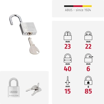 Visací zámek ABUS Titalium 64TI/40 - hliníkový, úroveň zabezpečení 5, 40 mm