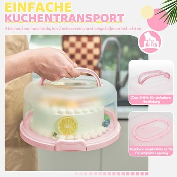 Ohuhu prepravný box na torty, multifunkčný 3v1 box na torty s priemerom 25 cm, ružový