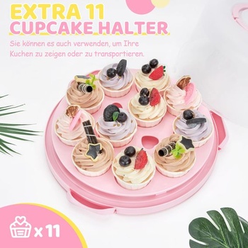 Ohuhu prepravný box na torty, multifunkčný 3v1 box na torty s priemerom 25 cm, ružový