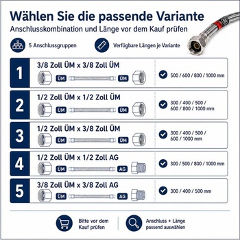 Flexibilní hadice - opletená hadicová přípojka pro kohoutky a armatury | DVGW W543, KTW-A, W270,