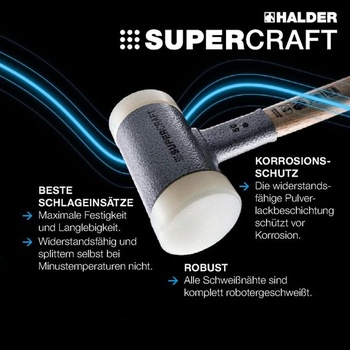Kladivo SUPERCRAFT s mäkkou plochou, s ergonomicky tvarovanou a lakovanou rukoväťou z hikoru s