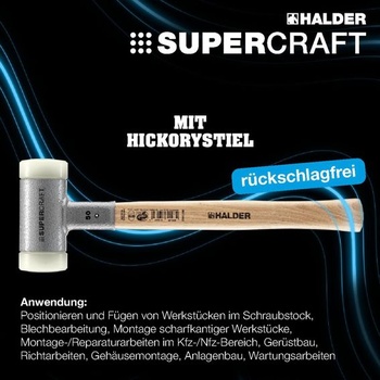 Kladivo SUPERCRAFT s mäkkou plochou, s ergonomicky tvarovanou a lakovanou rukoväťou z hikoru s