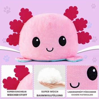 Thedttoy Axolotl Plyšová hračka, Oboustranná Roztomilá Kawaii Moody Plyšová hračka, Roztomilá