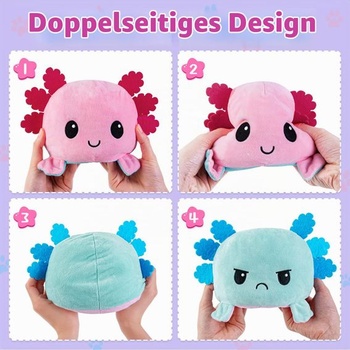 Thedttoy Axolotl Plyšová hračka, Oboustranná Roztomilá Kawaii Moody Plyšová hračka, Roztomilá