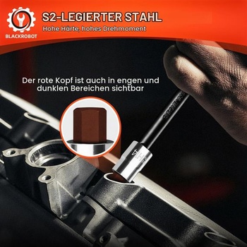 Červená 14mm imbusová vložka bitu | 1/2 palce (12,5 mm) H14 šestihranná hlavice | 55mm délka rázové