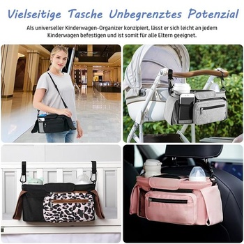 Univerzálny organizér do kočíka, taška na kočík s 2 izolovanými držiakmi na nápoje, veľká