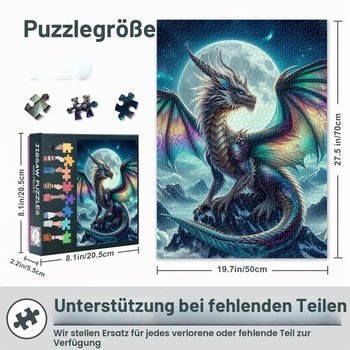 Puzzle Drak 1000 dielikov pre dospelých, Puzzle Mesiac 1000 dielikov, 70 x 50 cm Drak a Mesiac