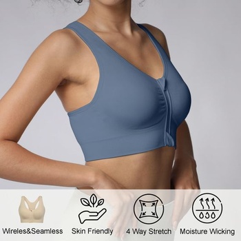 Dámska športová podprsenka Lemef s predným zipsom, bez rukávov, na fitness a jogu, modrá, veľkosť S