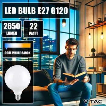 V-TAC PRE VT-242 LED ŽIAROVKA E27 22W GUĽOVÁ G120 studená biela