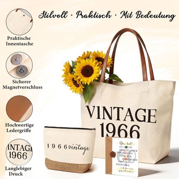 Darček Giftota k 70. narodeninám ženy, vintage darčeková sada z roku 1956 pre ženy, plátená taška s