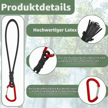 20 bungee šnúr s háčikmi, 25cm expandéry s karabínami. Vysoko kvalitné bungee šnúry s háčikmi pre