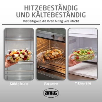 Amig - Sada 2 hermetických sklenených nádob - 370ml, 640ml - Priehľadné sklo - Polypropylénové viečka